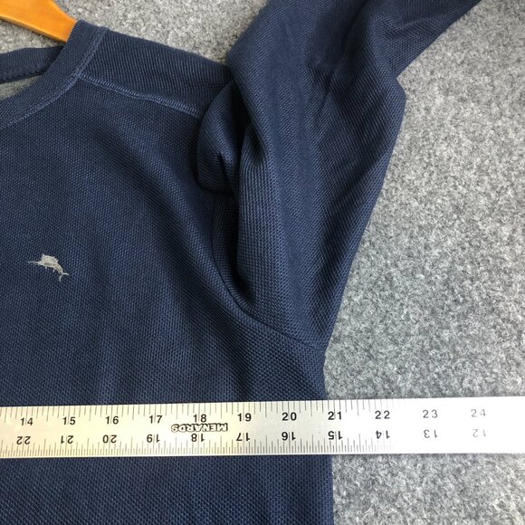 Tommy Bahama Shirt Mens Medium Navy Waffle Knit Long Sleeve Crewneck Marlin Logo - Picture 5 of 9